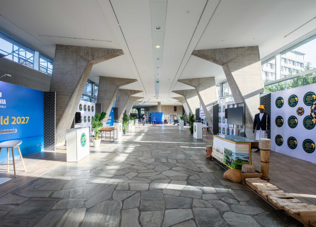 Stands modulaires 120 m² pour l'Ambassade de Tanzanie à l'UNESCO Paris 2026, vue d'ensemble